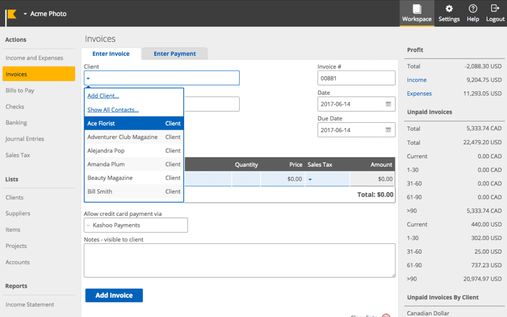 نرم افزار حسابداری Kashoo